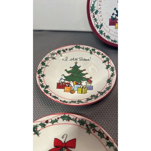 Set of 4 Certified International Ceramic Canapé Christmas plates 1 w/chip** - Picture 5 of 14